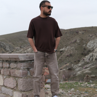 Oversize Oysho Kumaş Tişört Acı Kahve