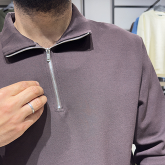 Regular İnterlok Kumaş Yarım Fermuar Sweatshirt Acı Kahve 