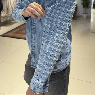 Oversize Kol Detaylı Denim Ceket Buz Mavi