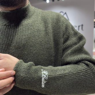 Oversize Nakışlı Örme Kazak Haki 