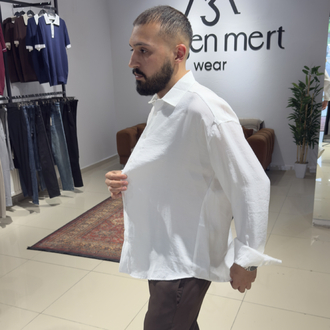 Oversize Tensel Kumaş Gömlek Beyaz