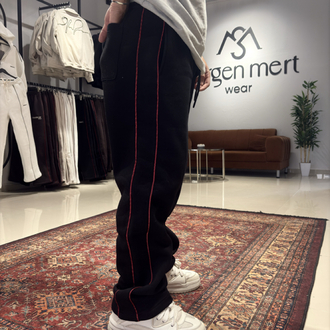 Şerit Ve Nakış Detaylı Baggy Eşofman Siyah