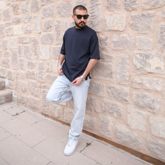 Oversize Oysho Kumaş Tişört Lacivert 