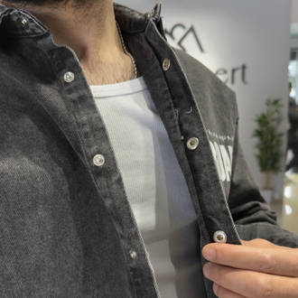 Oversize Baskılı Denim Gömlek Antrasit  
