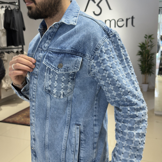 Oversize Kol Detaylı Denim Ceket Buz Mavi