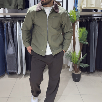 Regular Fit Kadife Yaka Ceket Haki 