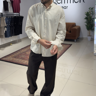 Oversize %100 Pamuk Keten Gömlek Bej
