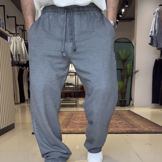 Baggy İki İplik Yıkamalı Eşofman Altı Füme Mavi