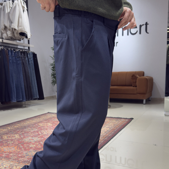 Baggy Pileli Kumaş Pantolon Lacivert  