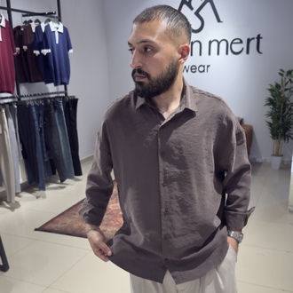 Oversize Yıkamalı Modal Kumaş Gömlek Kahverengi (Premium)