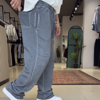 Baggy İki İplik Yıkamalı Eşofman Altı Füme Mavi