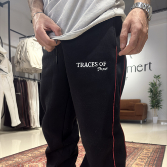 Şerit Ve Nakış Detaylı Baggy Eşofman Siyah
