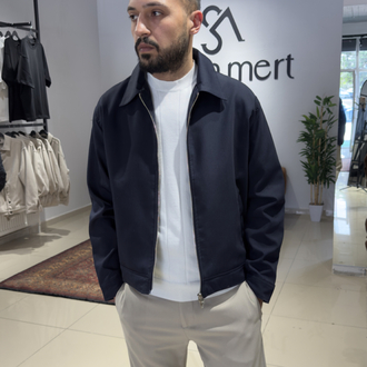 Crop Fit Çift Fermuarlı Mevsimlik Ceket Lacivert (Premium) 