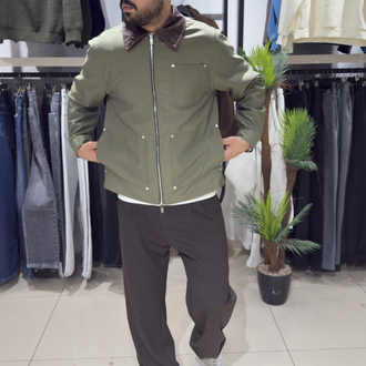 Regular Fit Kadife Yaka Ceket Haki 