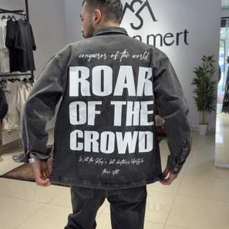 Oversize Baskılı Denim Gömlek Antrasit  