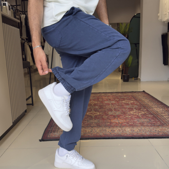Paça Lastikli Baskı Detaylı Yıkamalı Eşofman Altı Lacivert