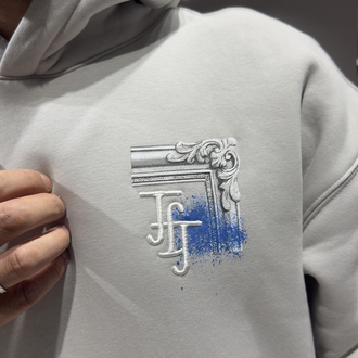 Oversize Baskılı Nakışlı Hoodie Açık Gri