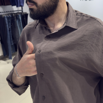 Oversize Yıkamalı Modal Kumaş Gömlek Kahverengi (Premium)