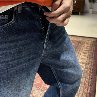 Koyu Mavi Taşlamalı Baggy Jean