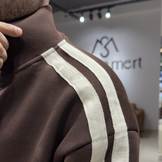 Oversize Şeritli Eşofman Takımı Kahverengi 