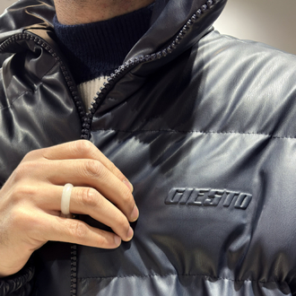 Oversize Kabartma Baskı Detaylı Şişme Deri Mont Lacivert