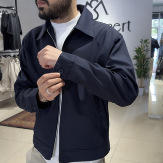 Crop Fit Çift Fermuarlı Mevsimlik Ceket Lacivert (Premium) 