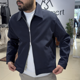 Crop Fit Çift Fermuarlı Mevsimlik Ceket Lacivert (Premium) 