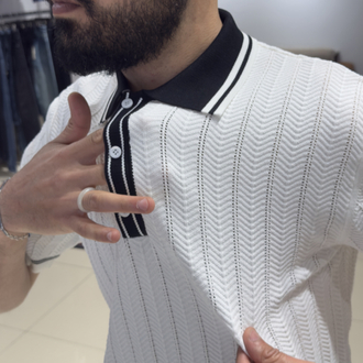 Regular Fit Polo Yaka Örgü Triko Tişört Beyaz (Premium) 
