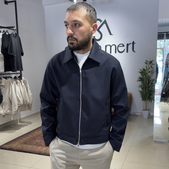Crop Fit Çift Fermuarlı Mevsimlik Ceket Lacivert (Premium) 