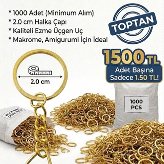 1000 Adet Ezme Üçgen Aparatlı Gold Renk Zincirli Anahtarlık Halkası (2 cm Çap)