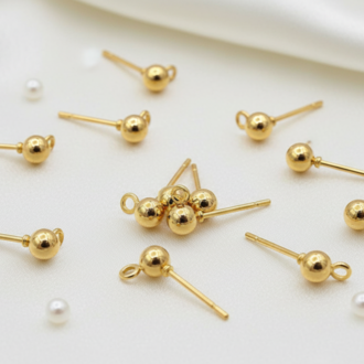 Altın Kaplama 4 mm top küpe çivisi 1 çift
