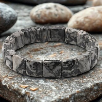 Gri Jasper Doğal Taş Bileklik - 12x12 mm Özel Kare Kesim