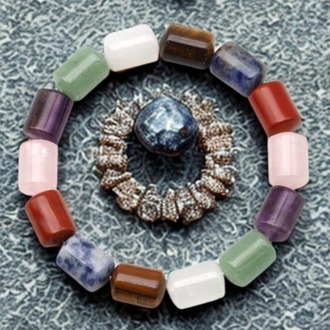 7 Çakra Doğal Taş Bileklik - 10x14 mm Özel Kesim Silindir