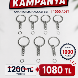 1000 Adet Anahtarlık Halkası Seti – Zincirli Metal Anahtarlık Aparatı