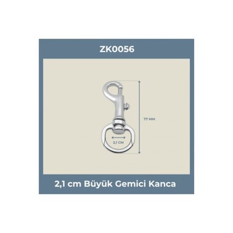 2,1 cm Nikel Büyük Gemici Kancası 7,7 cm Döner Başlıklı - 4 Adet