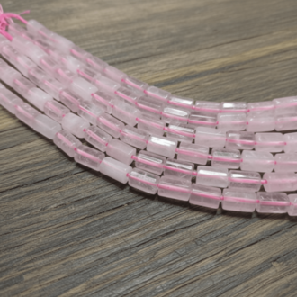 Doğal Pembe Kuvars Taşı Boru Kesim Dizi – 38 cm, 26-28 Taş, 10x7 mm