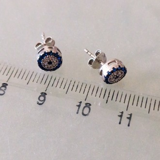 925 Ayar Gümüş Mini Nazar Boncuğu Zirkon Taşlı Çivi Küpe