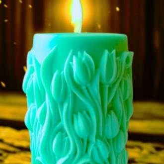 Lale Desenli El Yapımı Soya Wax Mum – Esanslı, Doğal ve Dekoratif