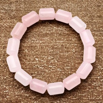 Pembe Kuvars Doğal Taş Bileklik - 10x14 mm Özel Kesim Silindir