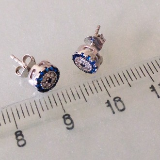 925 Ayar Gümüş Mini Nazar Boncuğu Zirkon Taşlı Çivi Küpe