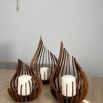 Huş Ağacı Lazer Kesim Ahşap Mumluk Seti – 3’lü Dekoratif Tealight Mumluk