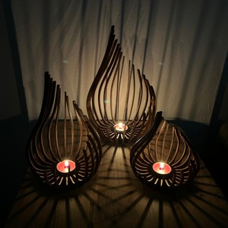 Huş Ağacı Lazer Kesim Ahşap Mumluk Seti – 3’lü Dekoratif Tealight Mumluk