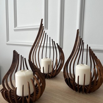 Huş Ağacı Lazer Kesim Ahşap Mumluk Seti – 3’lü Dekoratif Tealight Mumluk