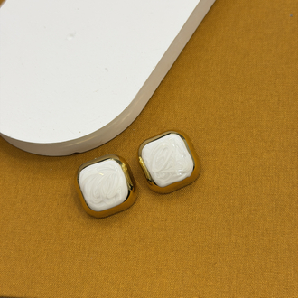 Beyaz Mineli Kare Küpe KP0351