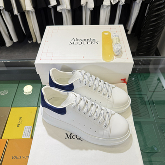 Alexander McQueen White Sneaker with Blue Suede Heel