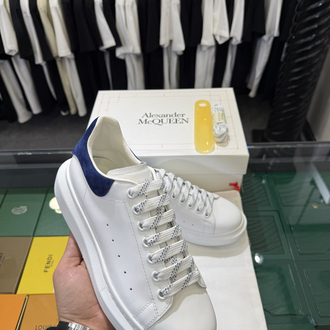 Alexander McQueen White Sneaker with Blue Suede Heel