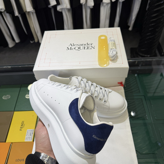 Alexander McQueen White Sneaker with Blue Suede Heel