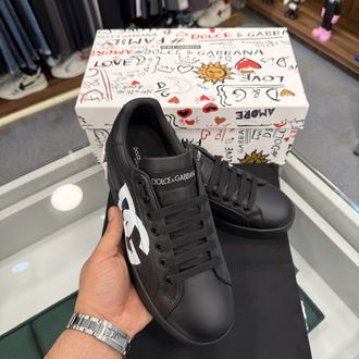 Dolce & Gabbana Portofino Sneaker in Black Leather with DG Logo