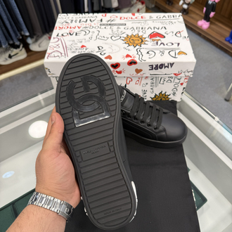 Dolce & Gabbana Portofino Sneaker in Black Leather with DG Logo