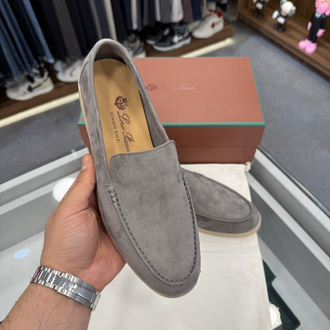 Loro Piana Summer Walk Suede Loafer Grey
